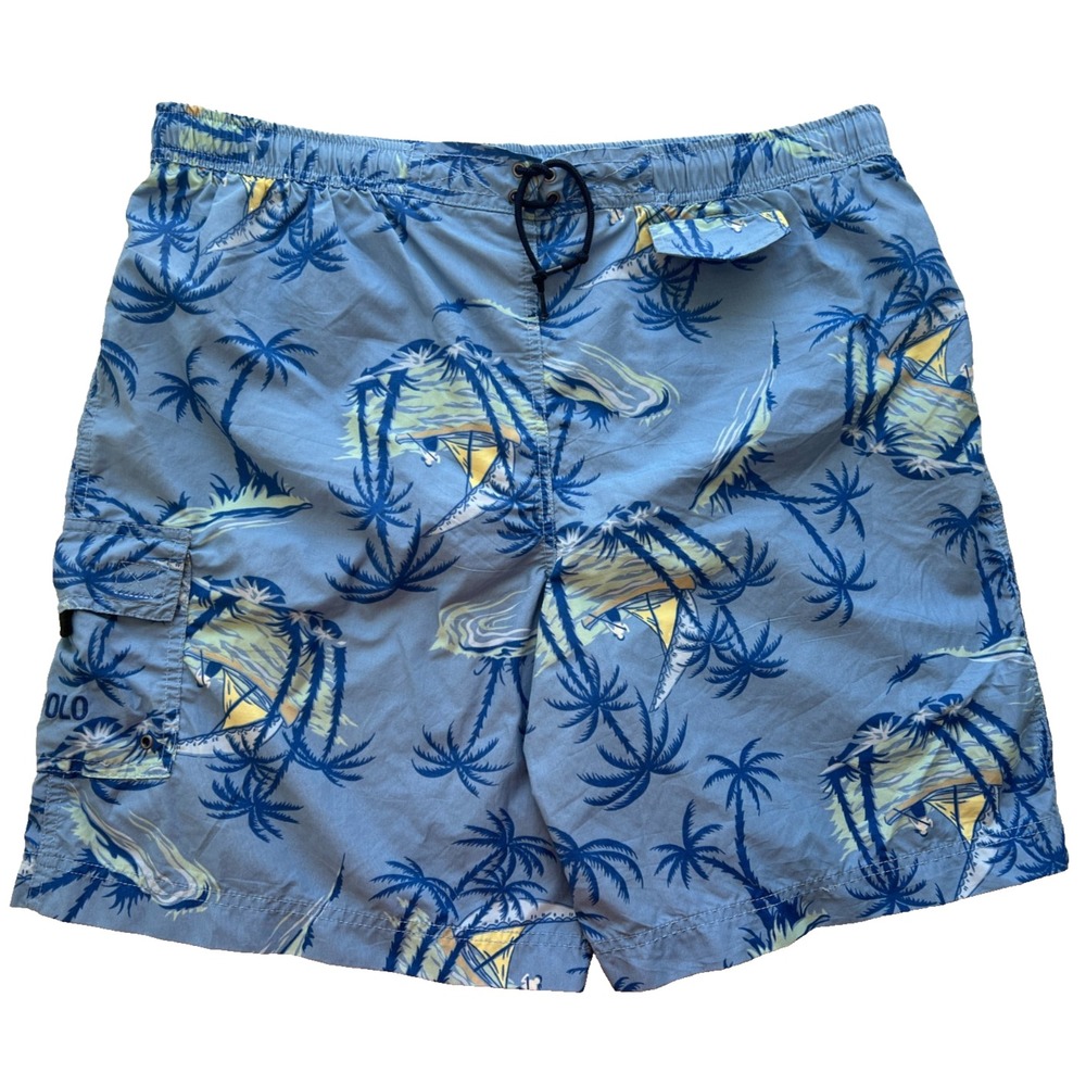 Polo Sport Ralph Lauren Swim Trunks Mens XXL Blue Palm Tree Cargo Shorts Vaca
